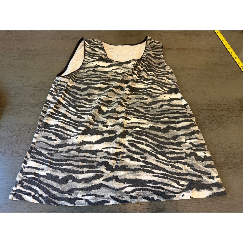 Kim Rogers Womens Zebra Print Tank Top Gray Black Sleeveless Scoop Neck Large